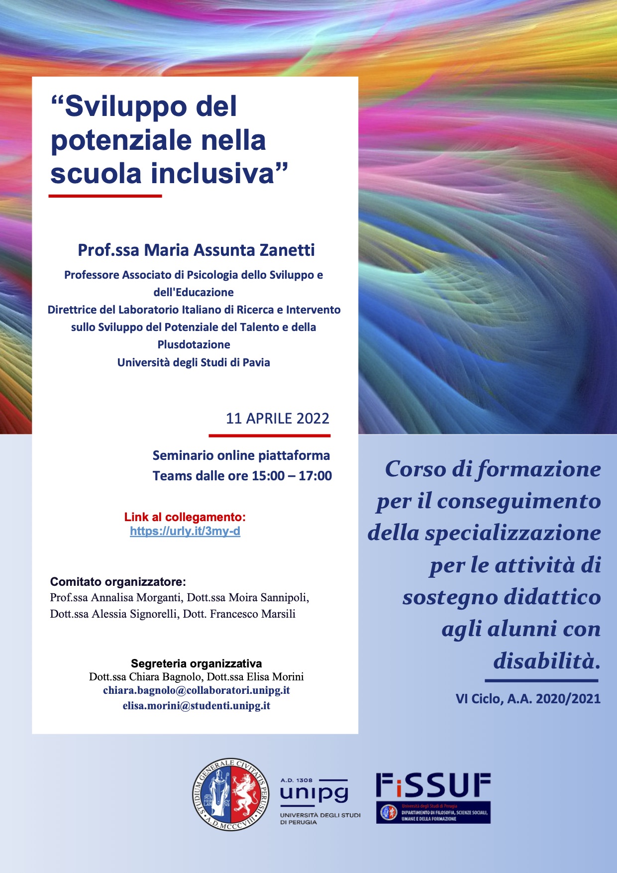 Locandina Seminario 11 aprile_Sviluppo del potenziale nella scuola inclusiva_Prof.ssa Zanetti