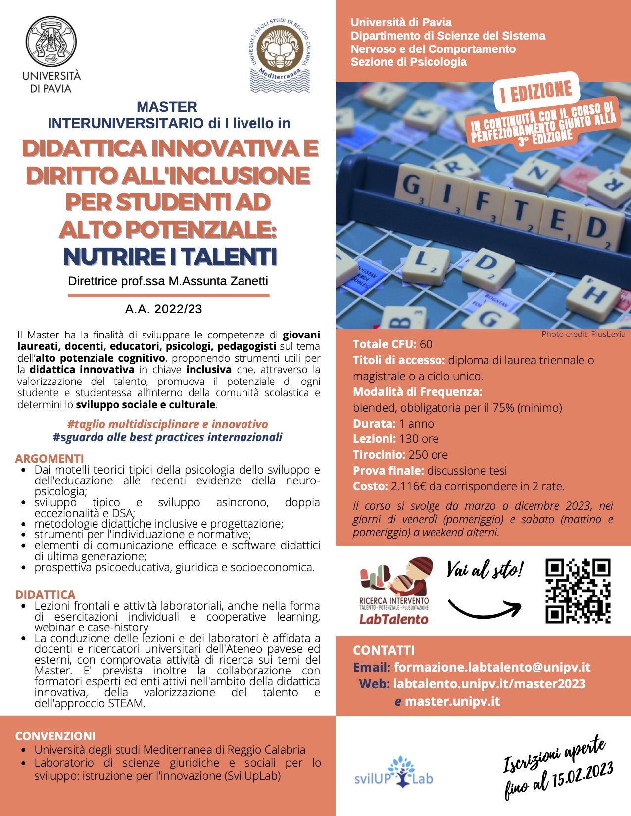 2022 Locandina Master Diritto all'inclusione e giftedness 2