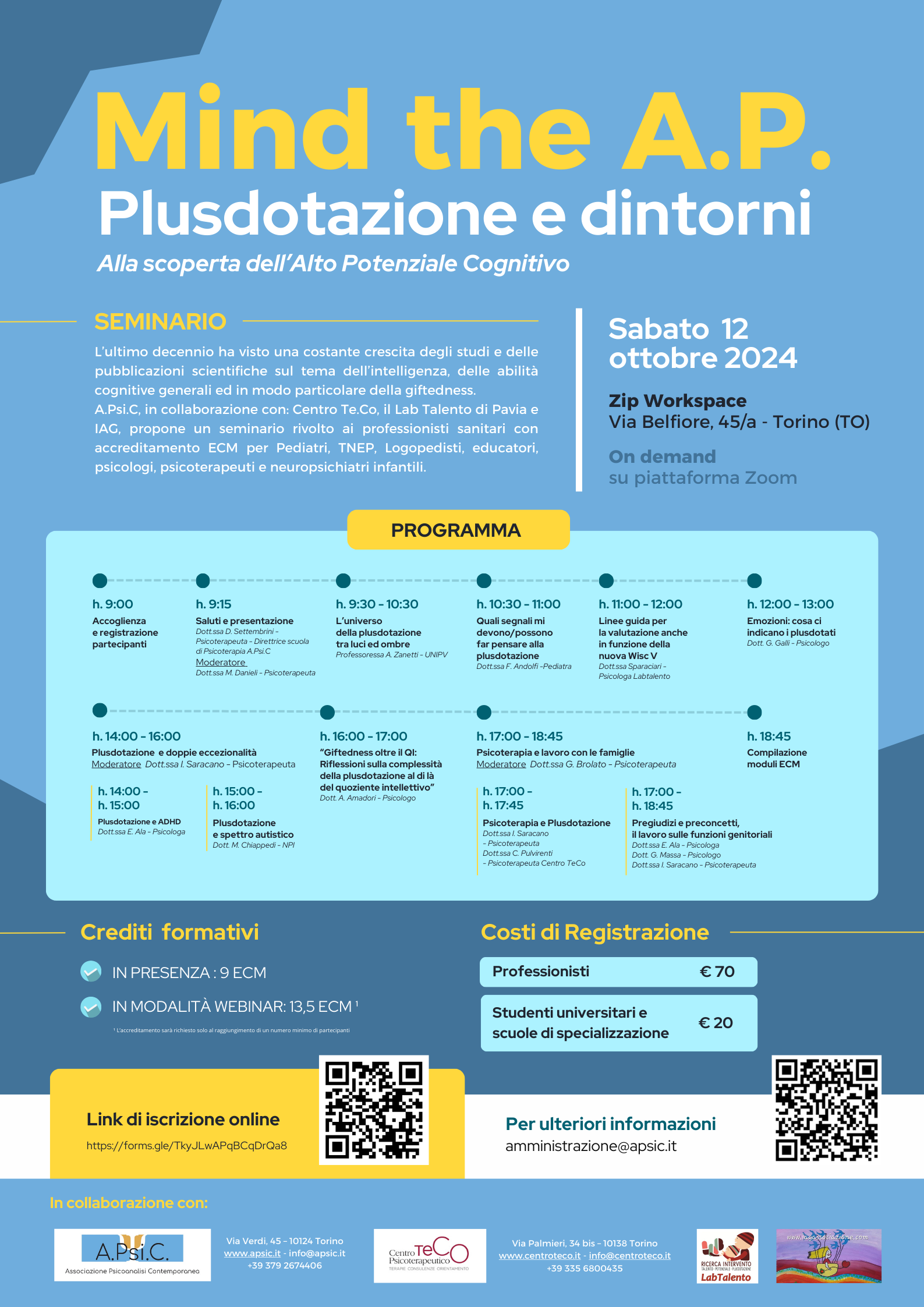 Torino, 11 e 12 ottobre: Convegno “Mind the A.P. Plusdotazione e dintorni”