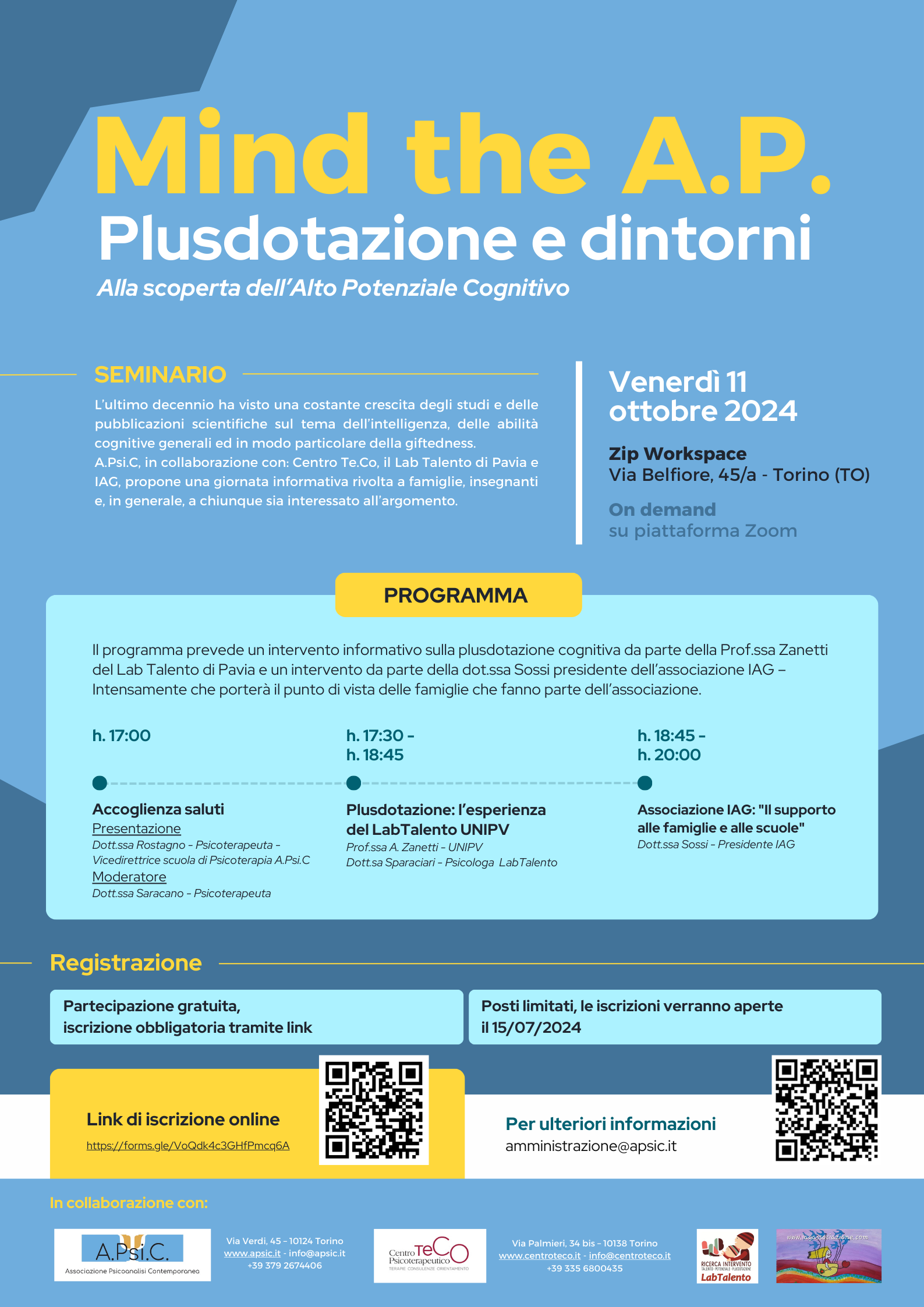 Torino, 11 e 12 ottobre: Convegno “Mind the A.P. Plusdotazione e dintorni”